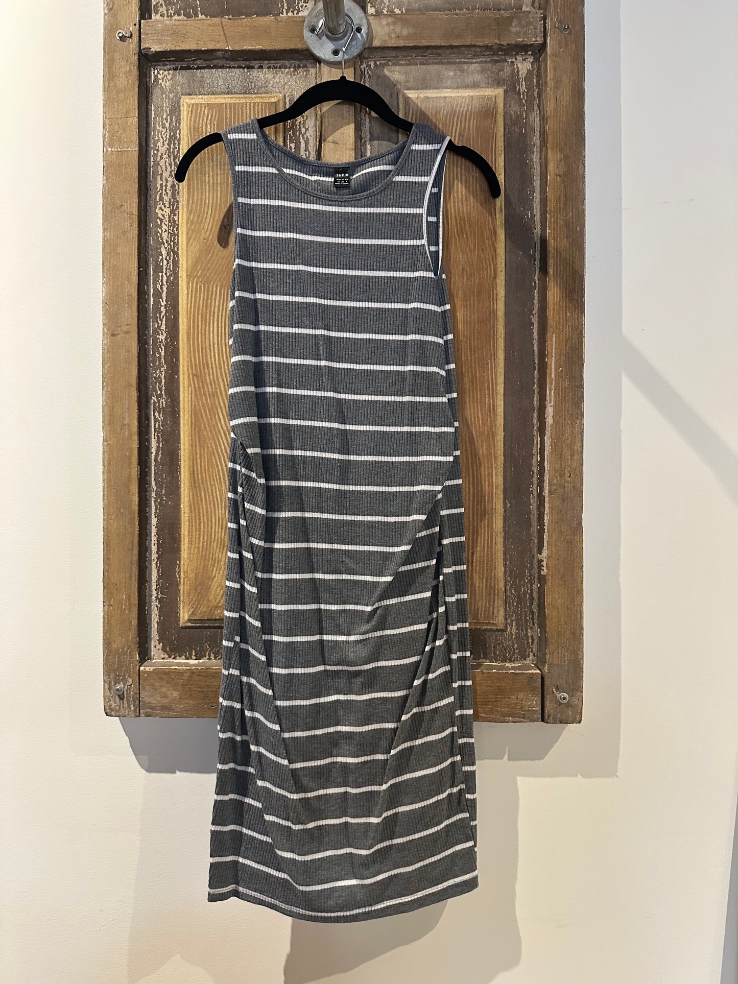 Gray & White Striped Maternity Dress