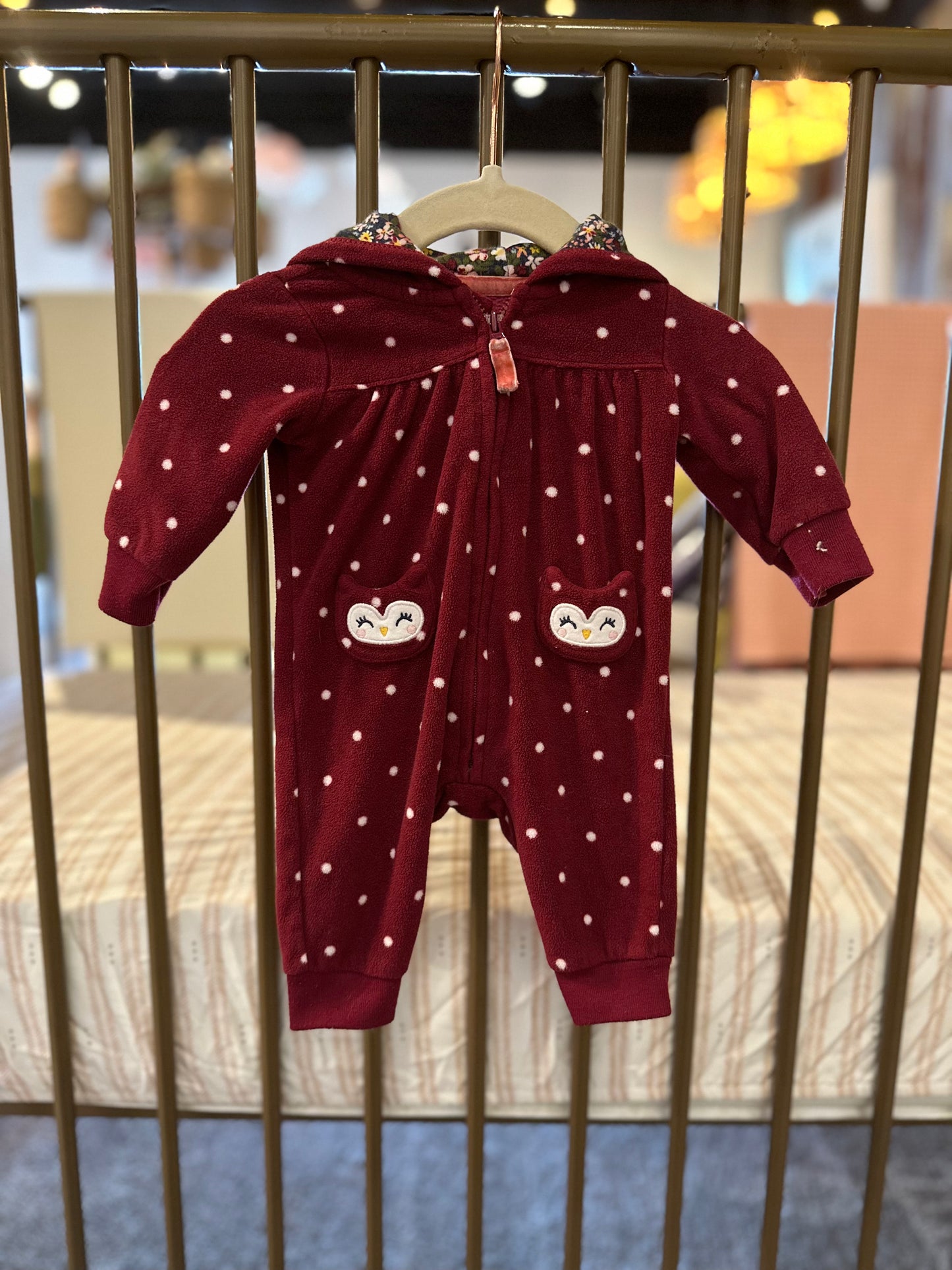 Carter's Red Poka Dot Owl Jumpsuit
