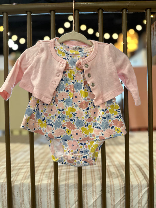 Child Of Mine Blue, Pink, Yellow Onesie Dress With Jacket