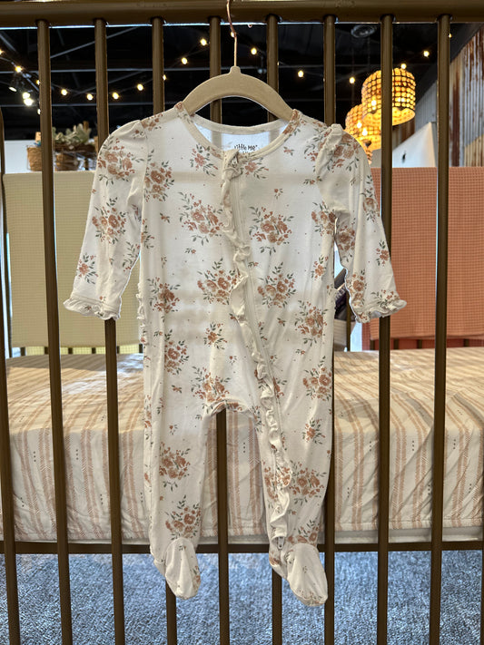 Little Me White & Ruffle Floral Sleeper