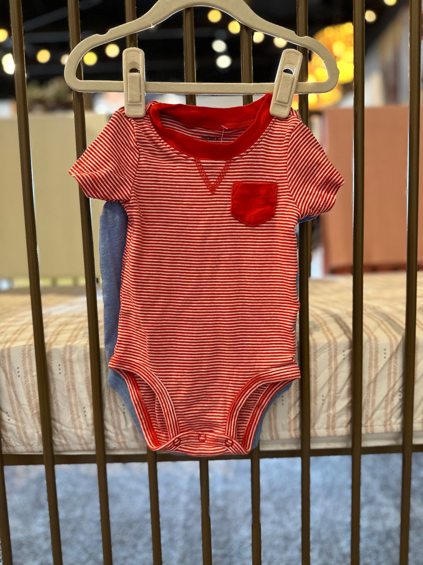 Carter's X Disney Red Striped & Mickey Onesies