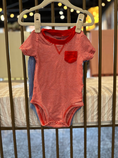Carter's X Disney Red Striped & Mickey Onesies