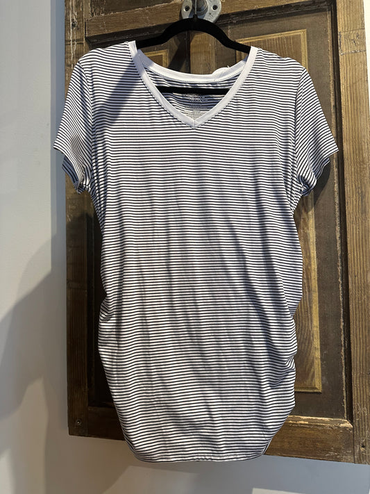 Time & Tru Black & White Striped Maternity Shirt