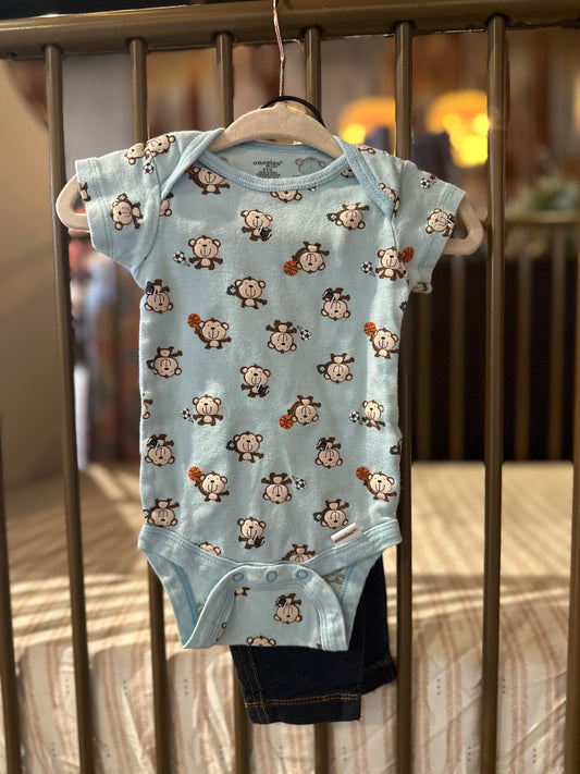 Sports Monkey Onesie With Jeans Set