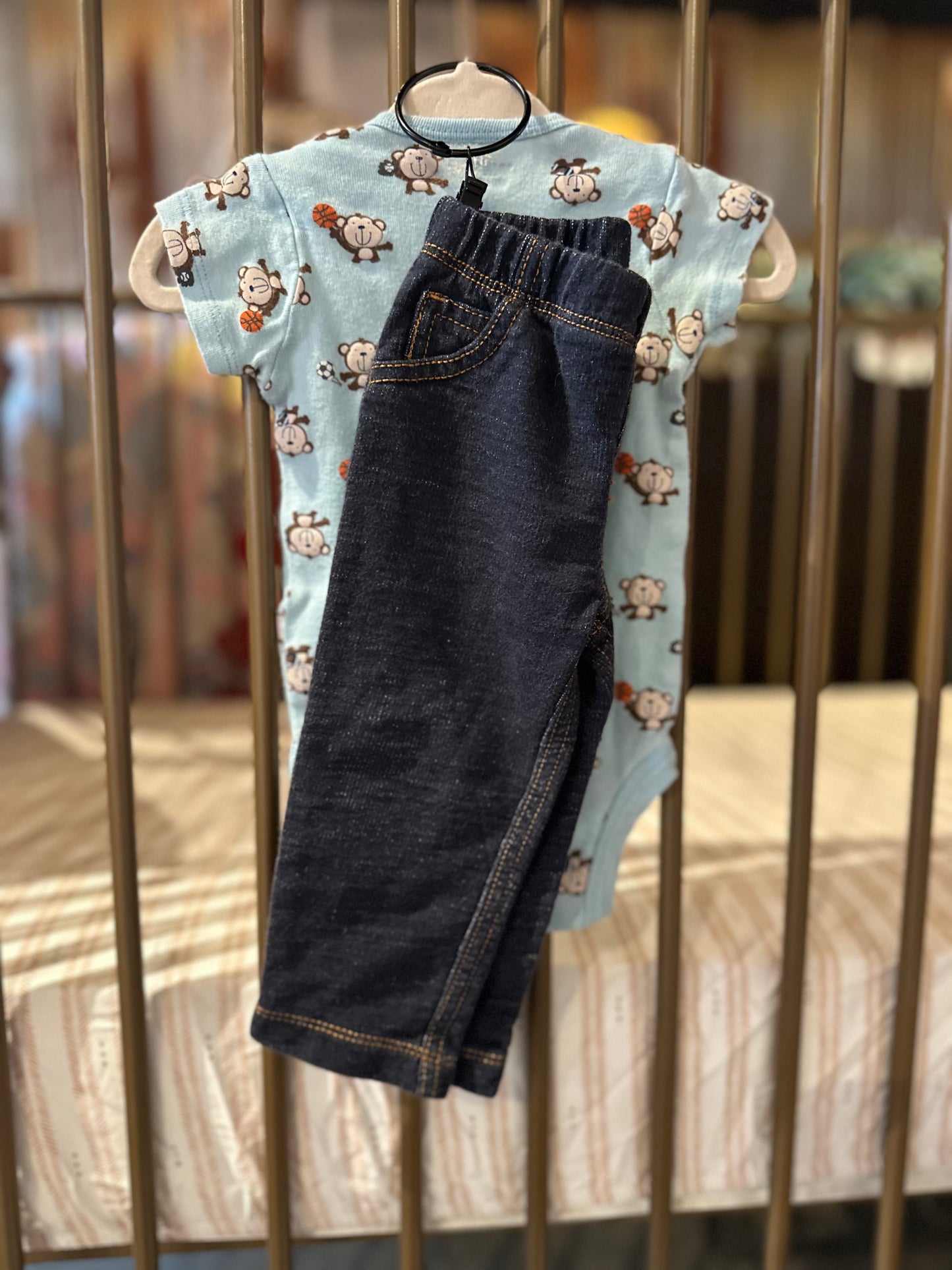 Sports Monkey Onesie With Jeans Set