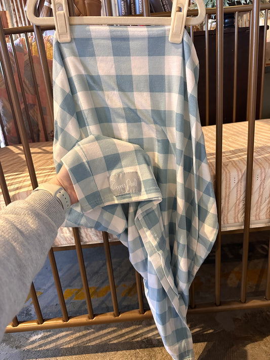 Copper Pearl Blue Gingham Carseat Cover