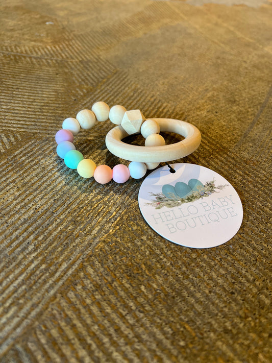 Silicone and Wooden Ring Baby Teether