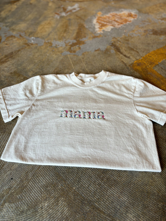 Mama Floral Embroidered Ivory Tee