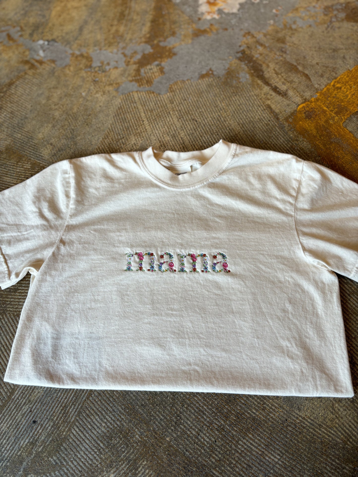 Mama Floral Embroidered Ivory Tee