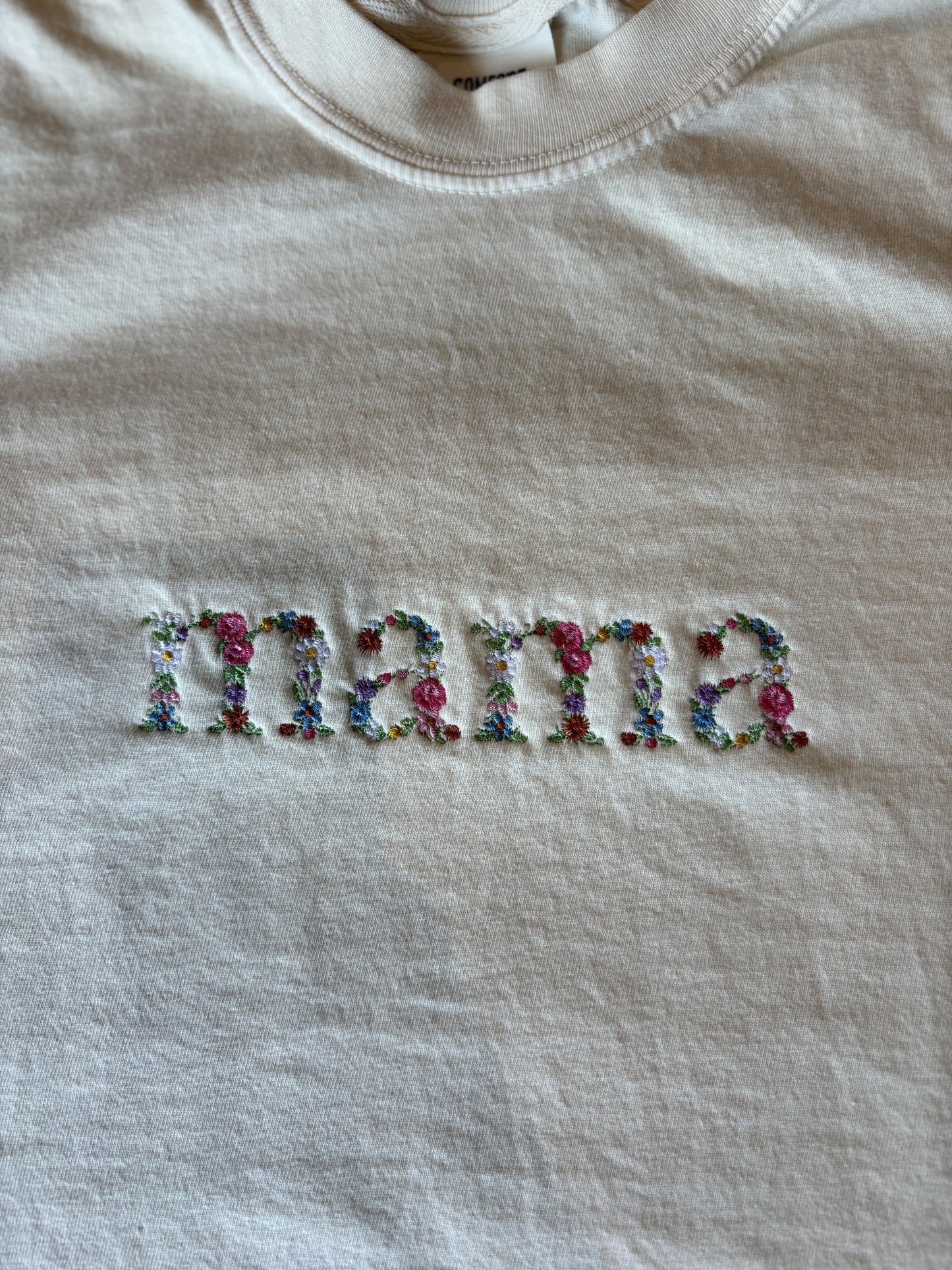 Mama Floral Embroidered Ivory Tee