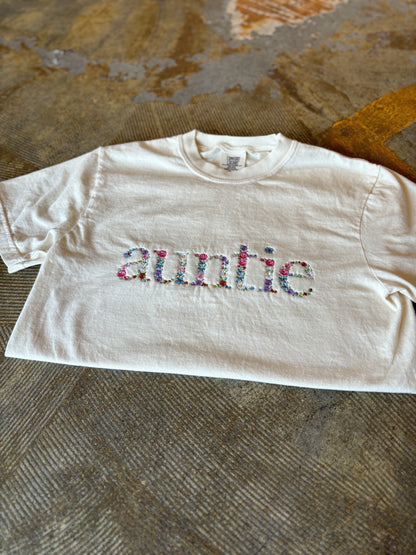 Auntie Floral Embroidered Ivory Tee