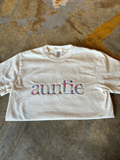 Auntie Floral Embroidered Ivory Tee