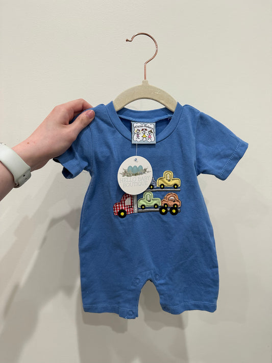 Three Sister's Blue Vehicles Romper