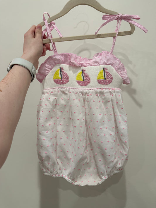 The Smocked Flamingo Pink Ships Romper