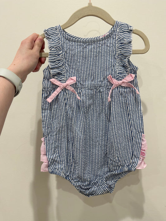 Ruffle Butts Blue Striped with Pink Ruffles
