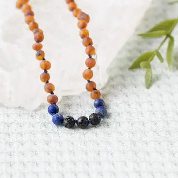 Gemstone and Baltic Amber Teething Necklace