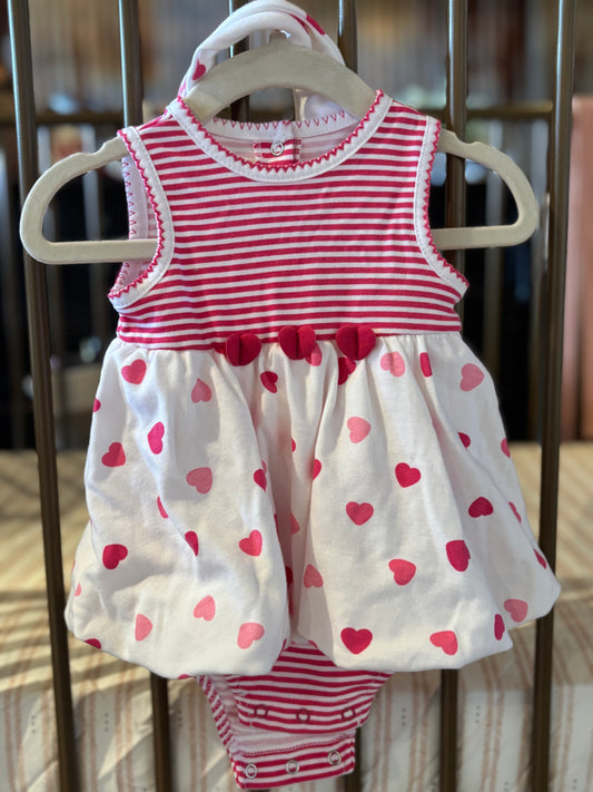 Little Me Pink Heart Striped Dress With Bow
