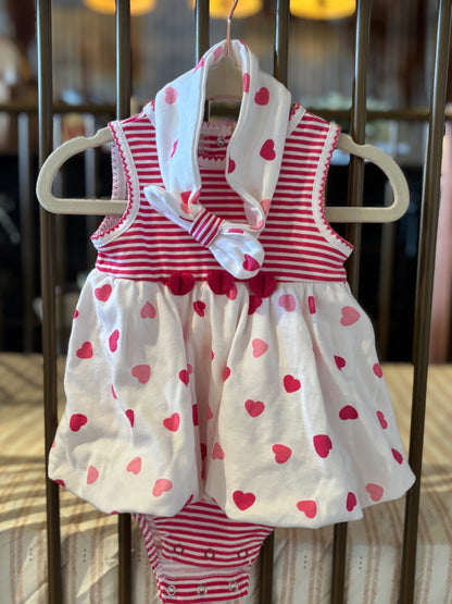 Little Me Pink Heart Striped Dress With Bow