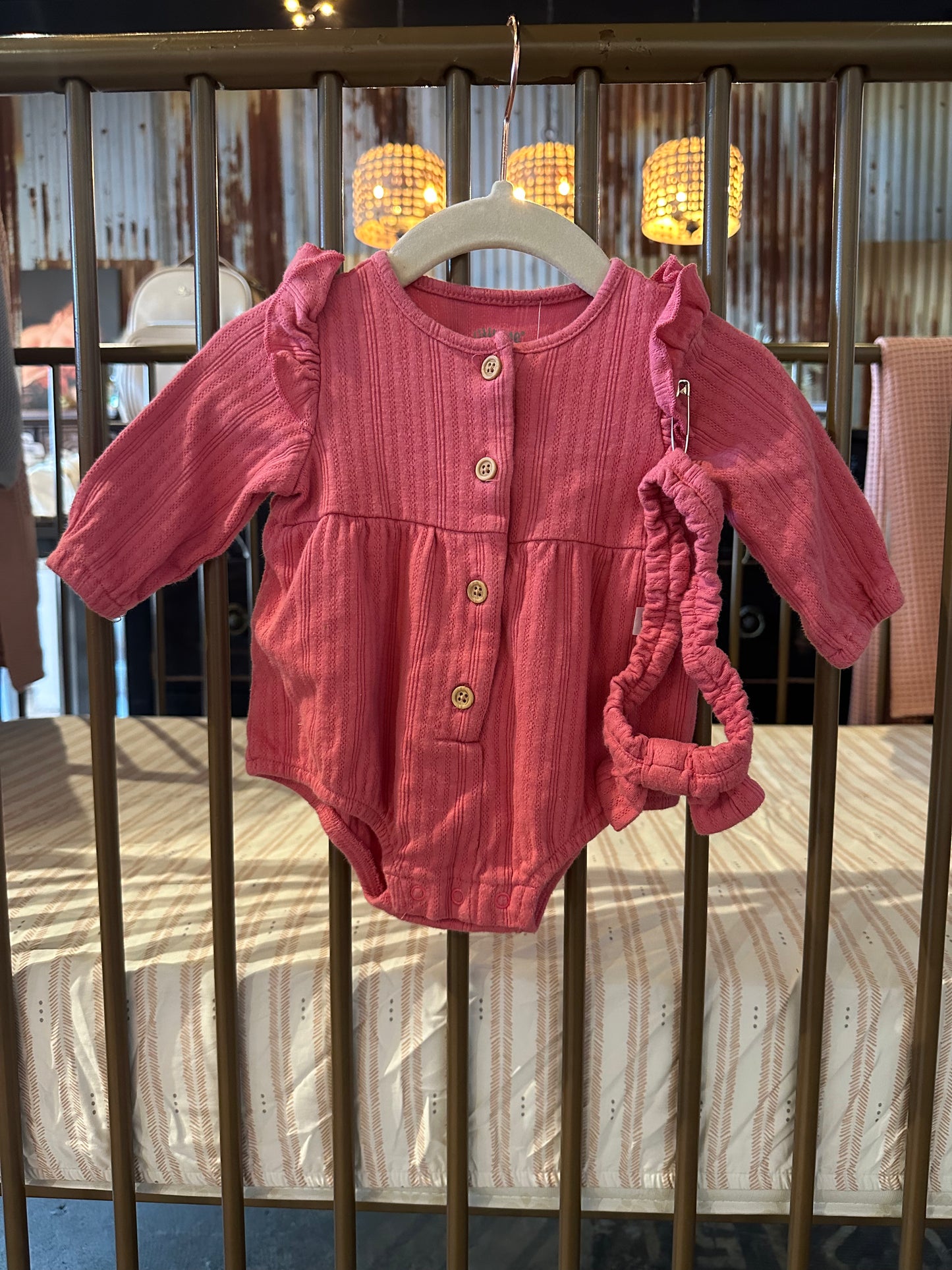 Little Me Ruffle Sleeve Onesie With Headband