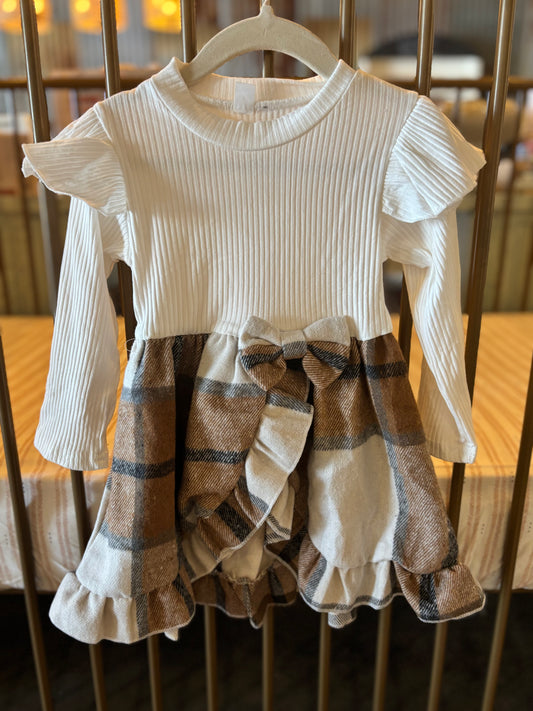 Long Sleeve Brown Plaid Dress
