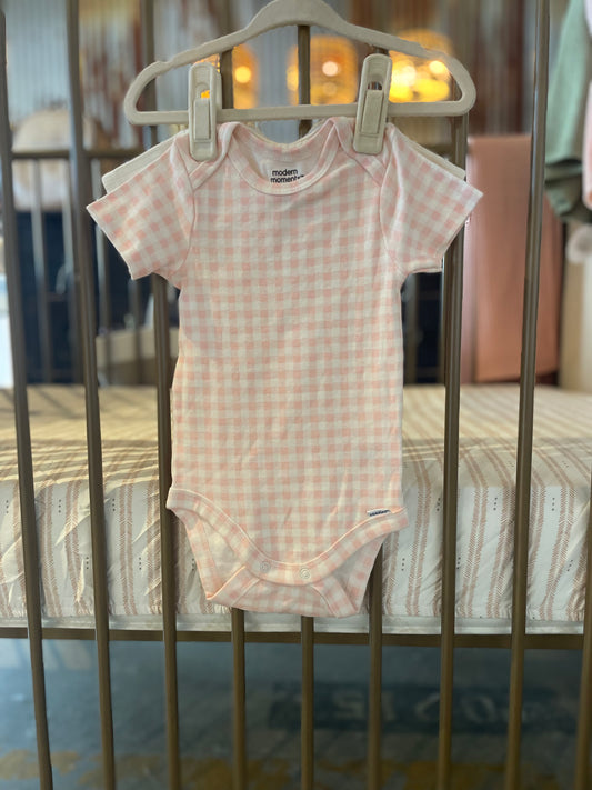 Modern Moments Pink Gingham And Ribbed Cream Onesie Set