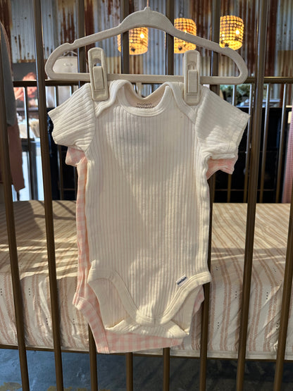 Modern Moments Pink Gingham And Ribbed Cream Onesie Set
