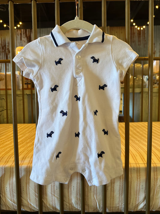 Navy Wiener Dog Romper