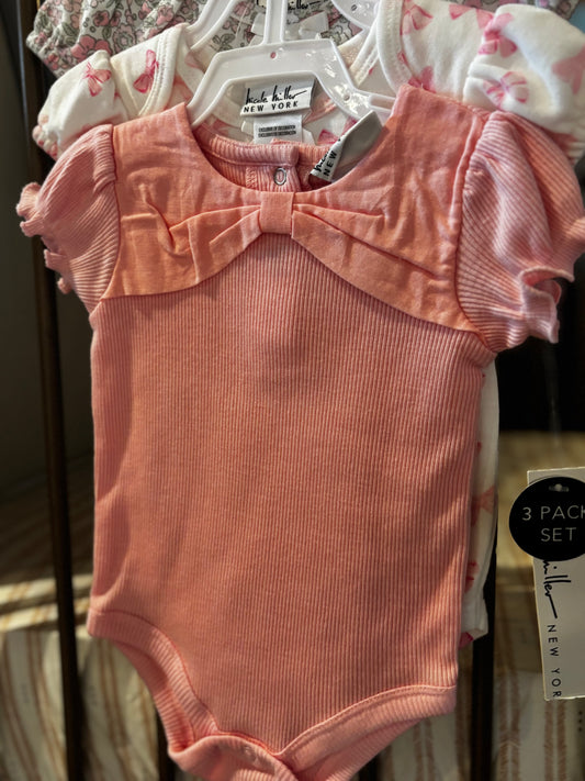 Nicole Miller Pink Bow 3-piece Onesies