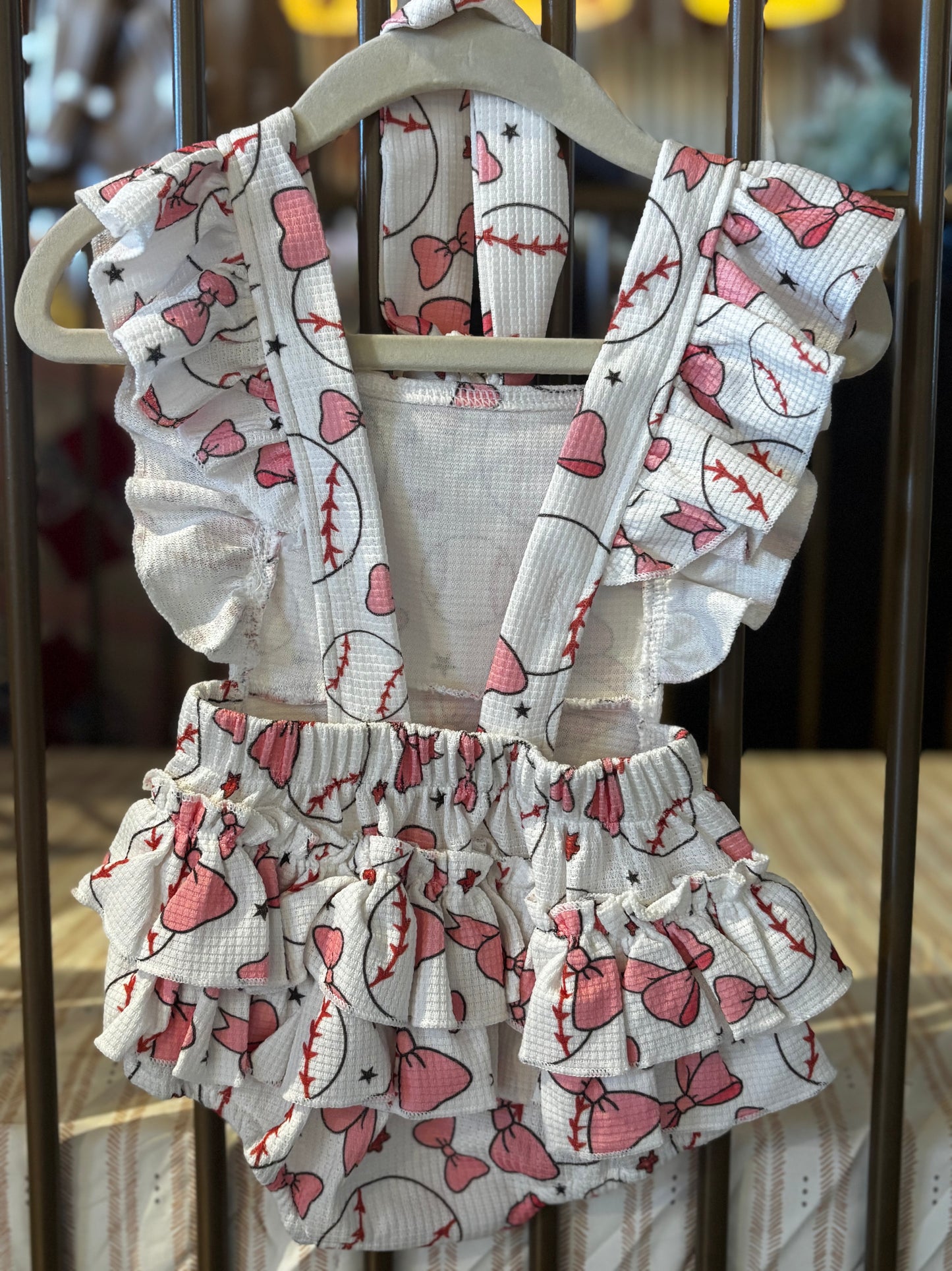 Pink Bows & Softball Romper + Bow