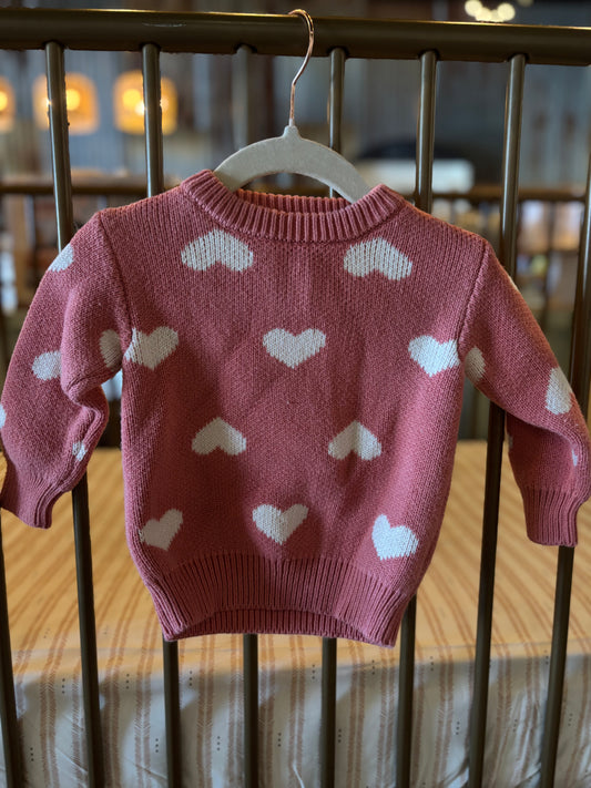 Pink Knitted Sweatshirt w/ White Hearts