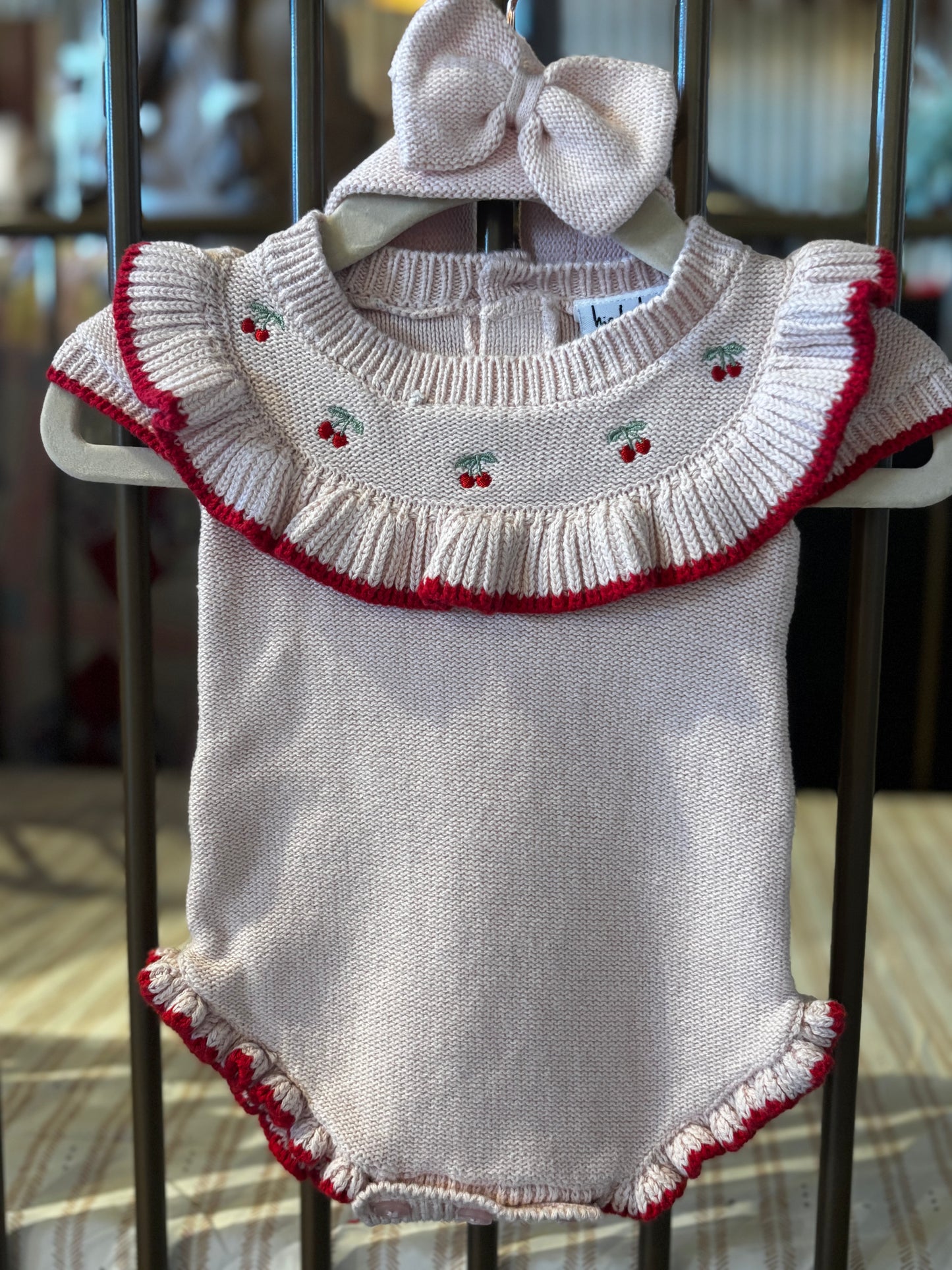 Pink & Red Cherry Ruffle Bubble Romper