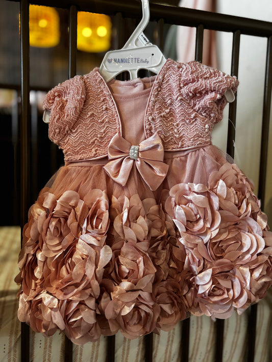 Pink Rosette Dress With Bloomers Set