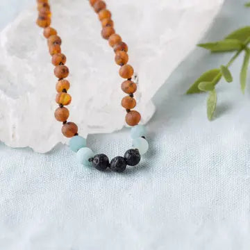 Gemstone and Baltic Amber Teething Necklace