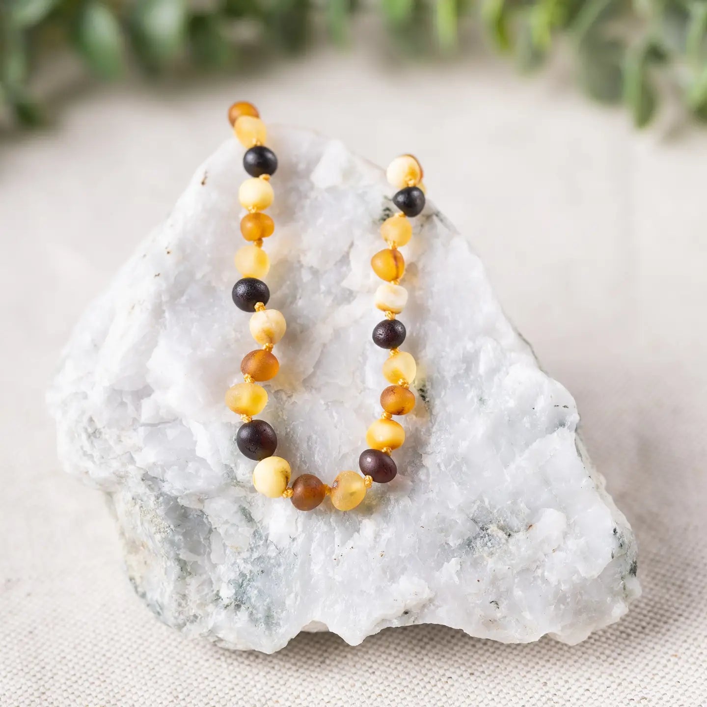 Gemstone and Baltic Amber Teething Necklace