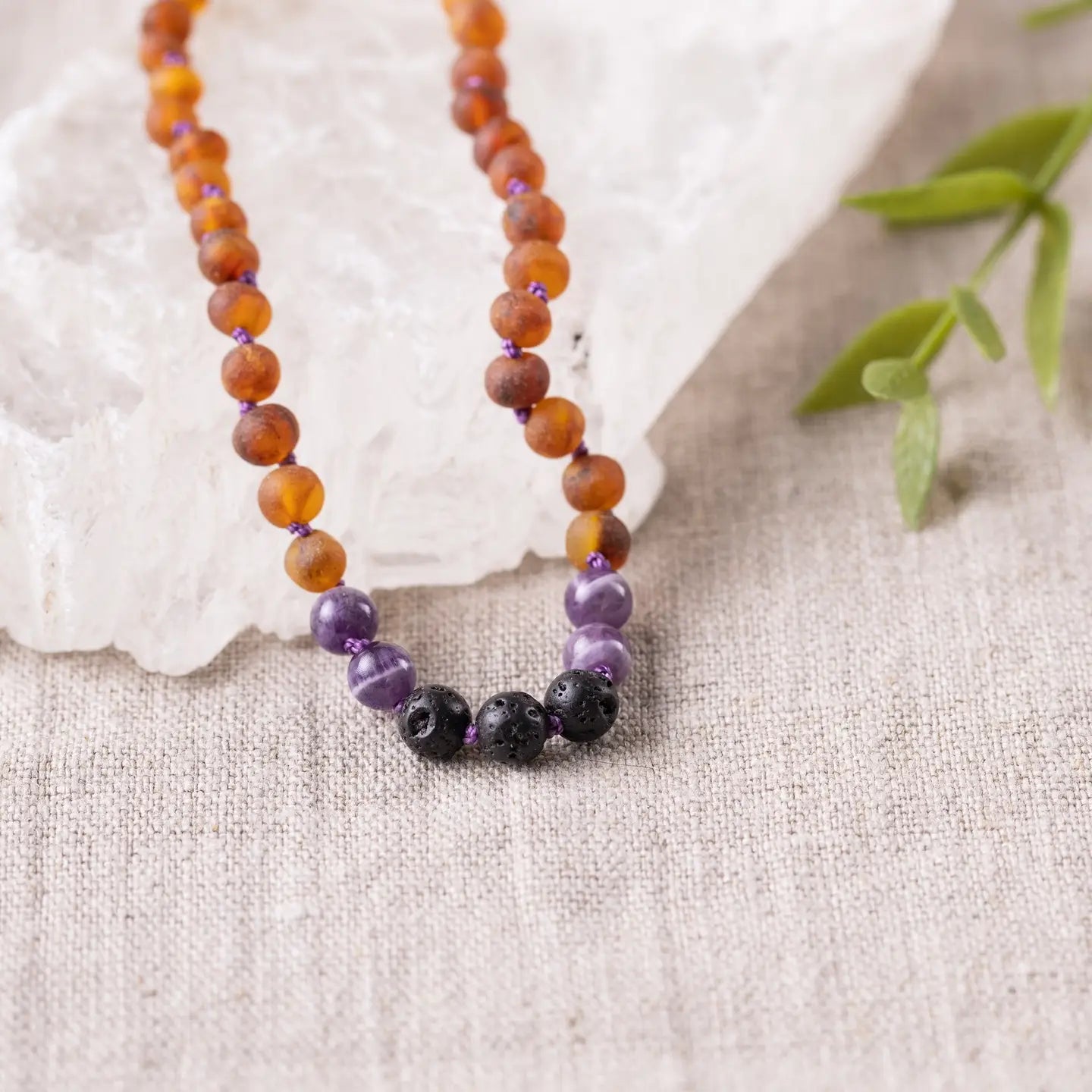 Gemstone and Baltic Amber Teething Necklace