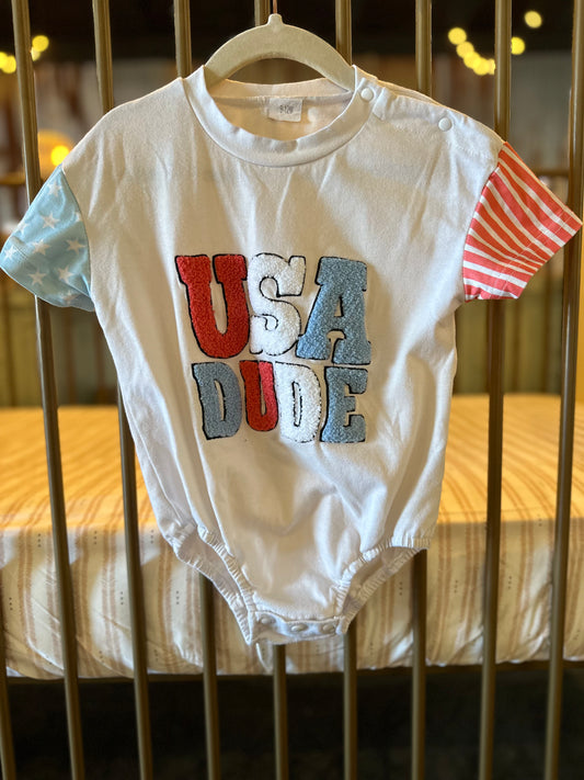 Red, White, & Blue "USA Dude" Bubble Romper