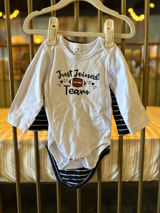 Simple Joys Navy Stripes X "Just Joined Team" Onesies