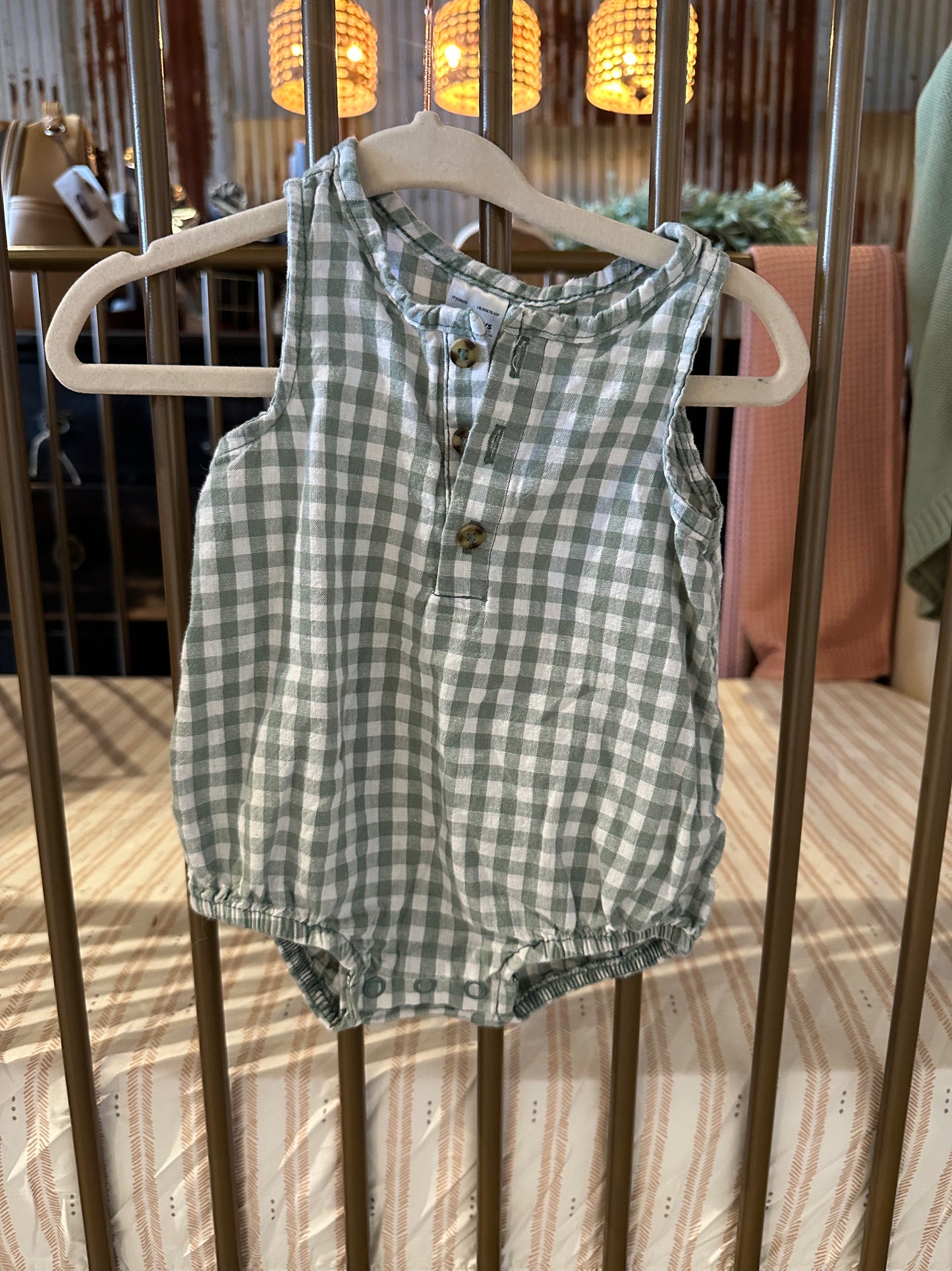 Simple Joys Sage Green Gingham Bubble Romper