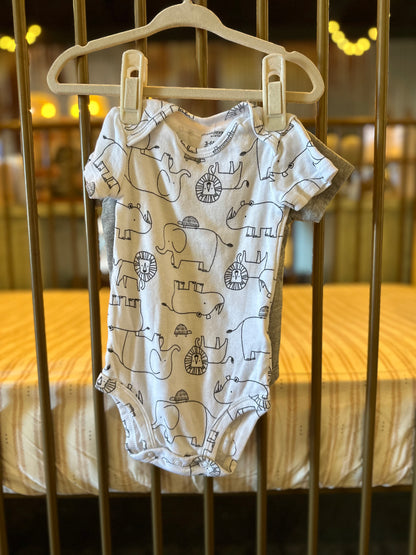 White & Gray Zoo Animals 2-piece Onesies