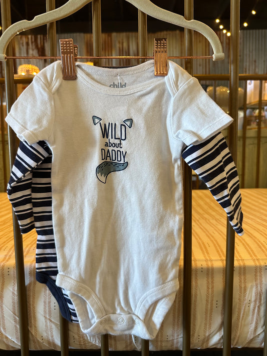 "Wild About Daddy" Navy Striped Onesies