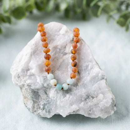 Gemstone and Baltic Amber Teething Necklace