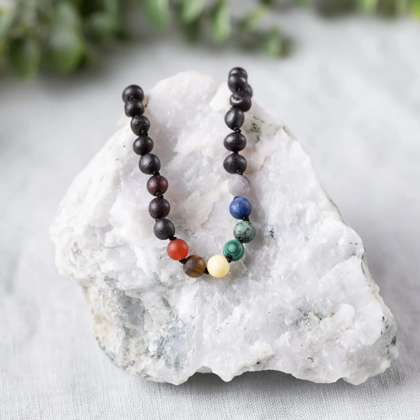 Gemstone and Baltic Amber Teething Necklace