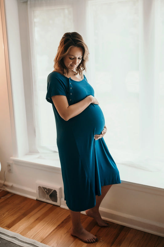 Blue Maternity/ Nursing Gown