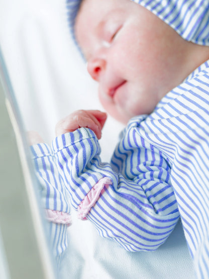 Periwinkle Blue Micro Stripe Bamboo Knotted Gown & Pink Bow