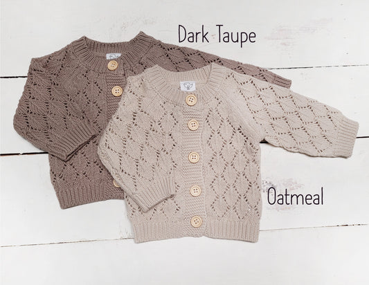 Knit Sweater Cardigan Cotton Top Buttoned (dark taupe)