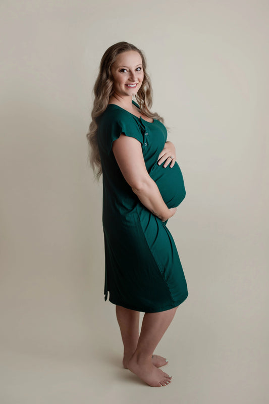 Forest Green Maternity/ Nursing Gown