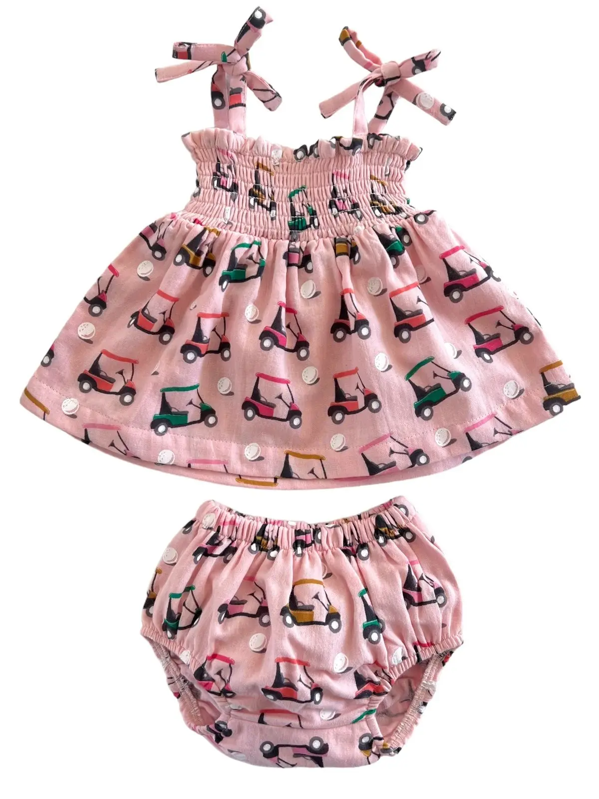 Pink Golf Cart Smocked Set