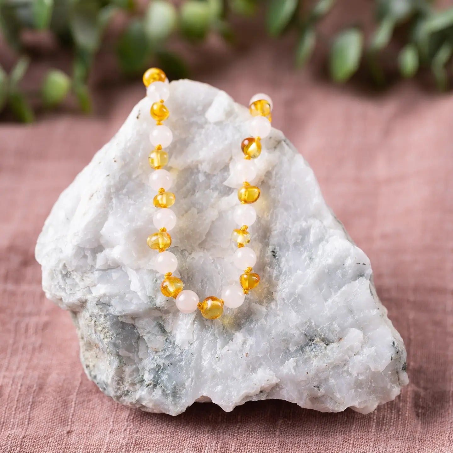 Gemstone and Baltic Amber Teething Necklace