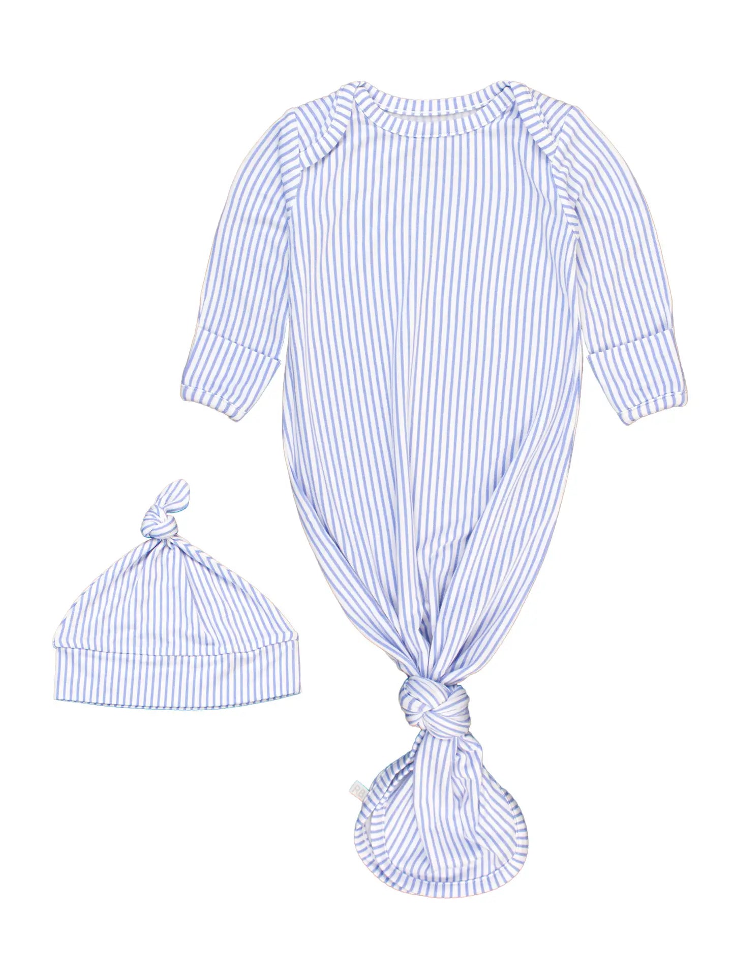 Periwinkle Blue Micro Stripe Bamboo Knotted Gown & Hat Set