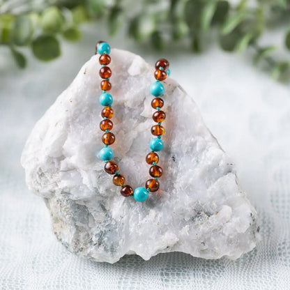 Gemstone and Baltic Amber Teething Necklace